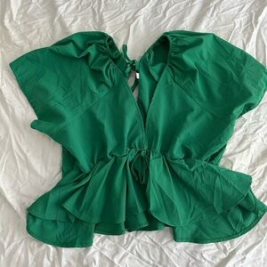 Green V-Neck Peplum top
